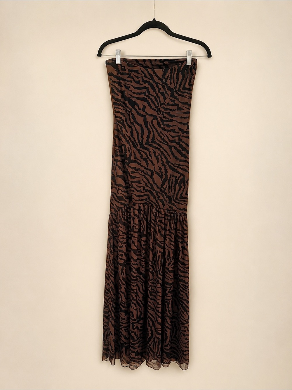 ABYOVRT Brown Black Zebra Print Strapless Maxi Dress NWOT - Size S